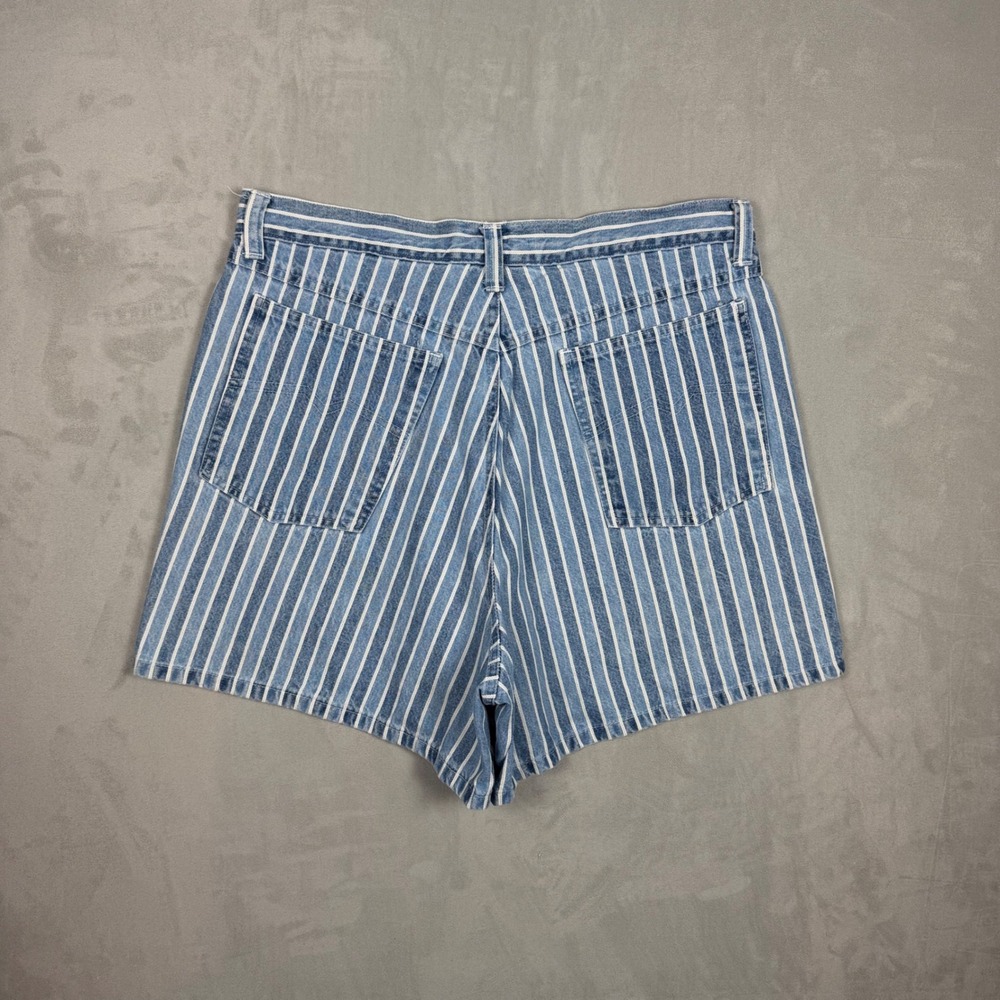 90s Womens Sostanza Striped High Waisted Denim Shorts Size 13